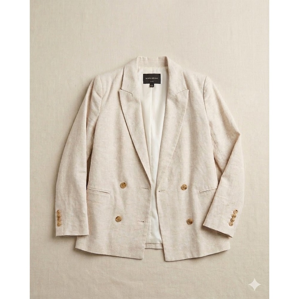 Banana Republic Linen Cotton Double Breasted Blazer Beige Faux Pocket Sz 8P